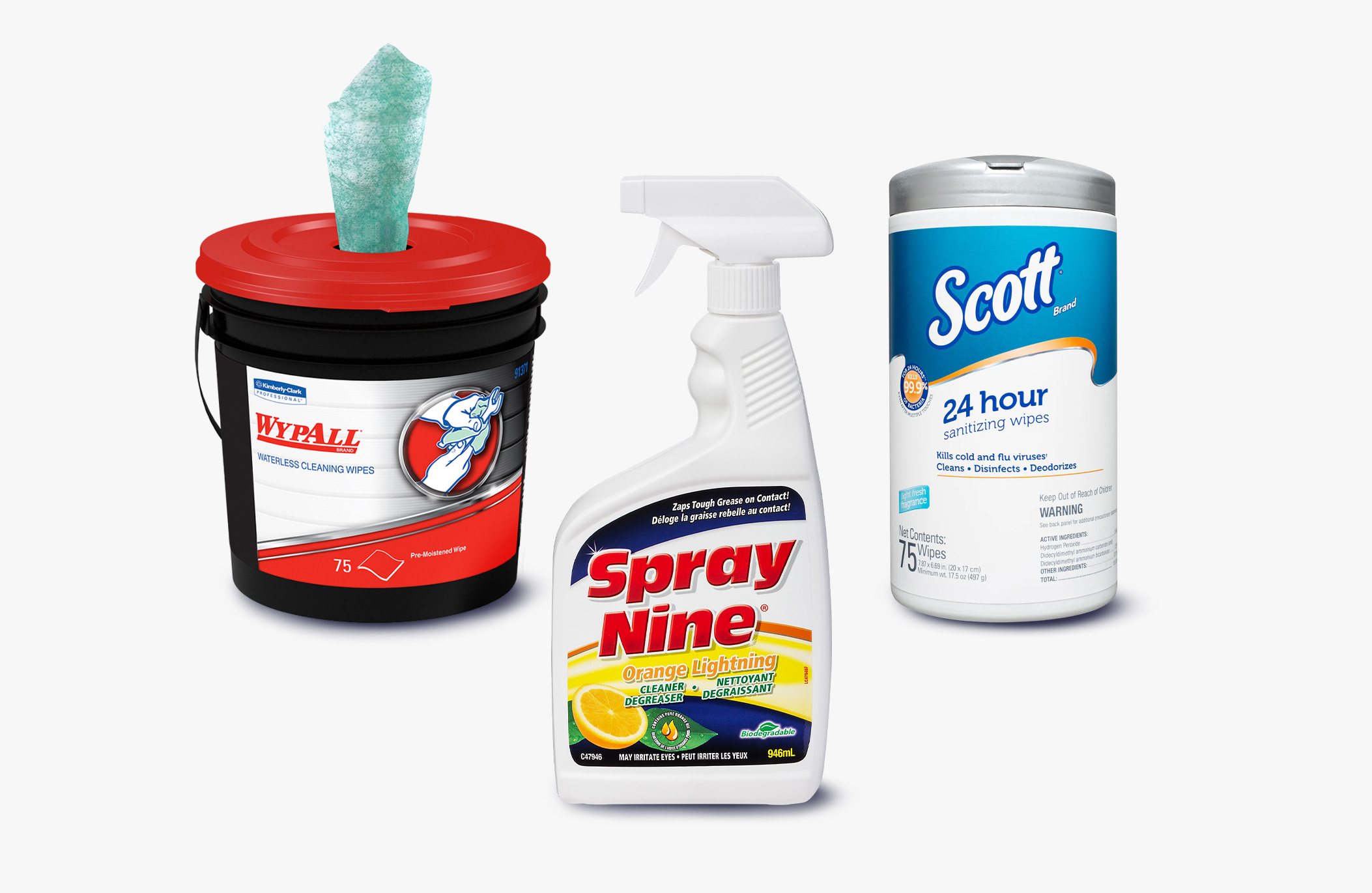 cleaning cloths, sprays and wipes